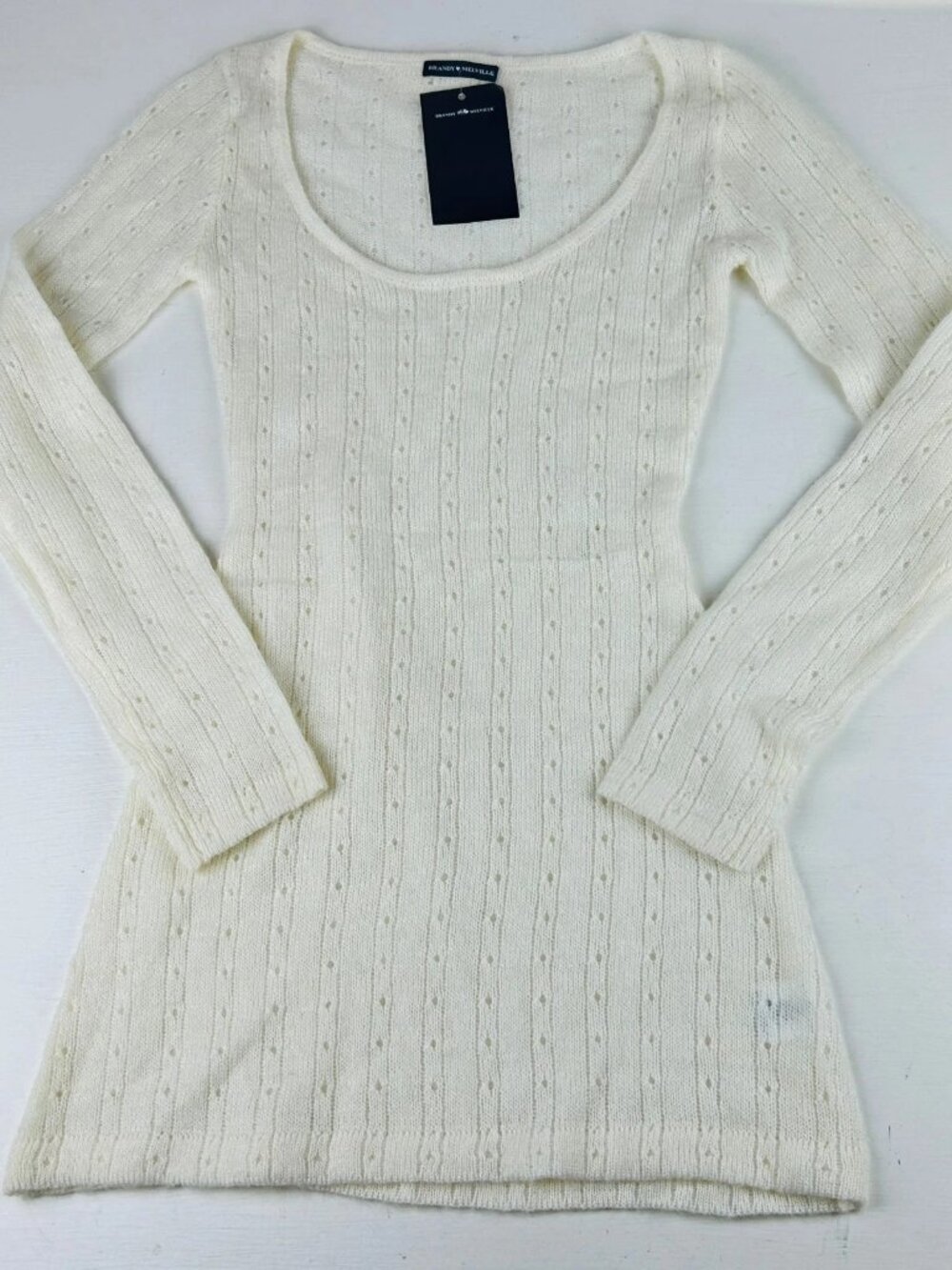 Brandy Melville Pointelle Scoop Neck Long Sleeve Dress NWT One Size Ivory